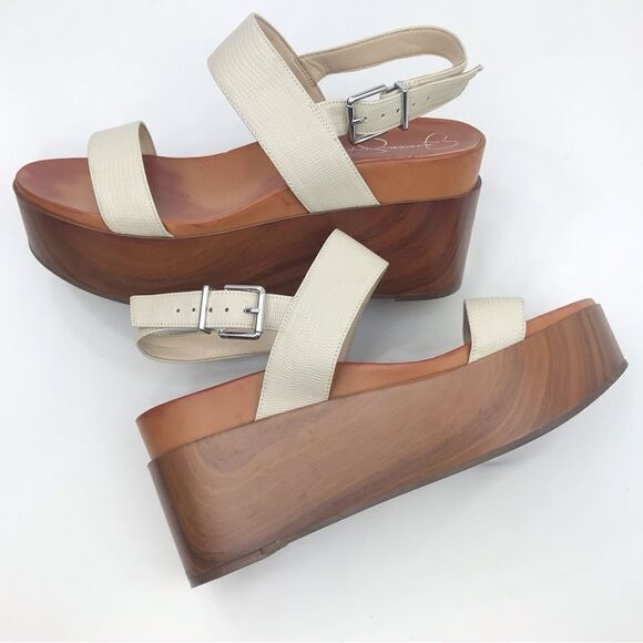 Jessica Simpson CRYSTIL Cream Brown Chunky Wood Platform Sandals - Picture 1 of 16